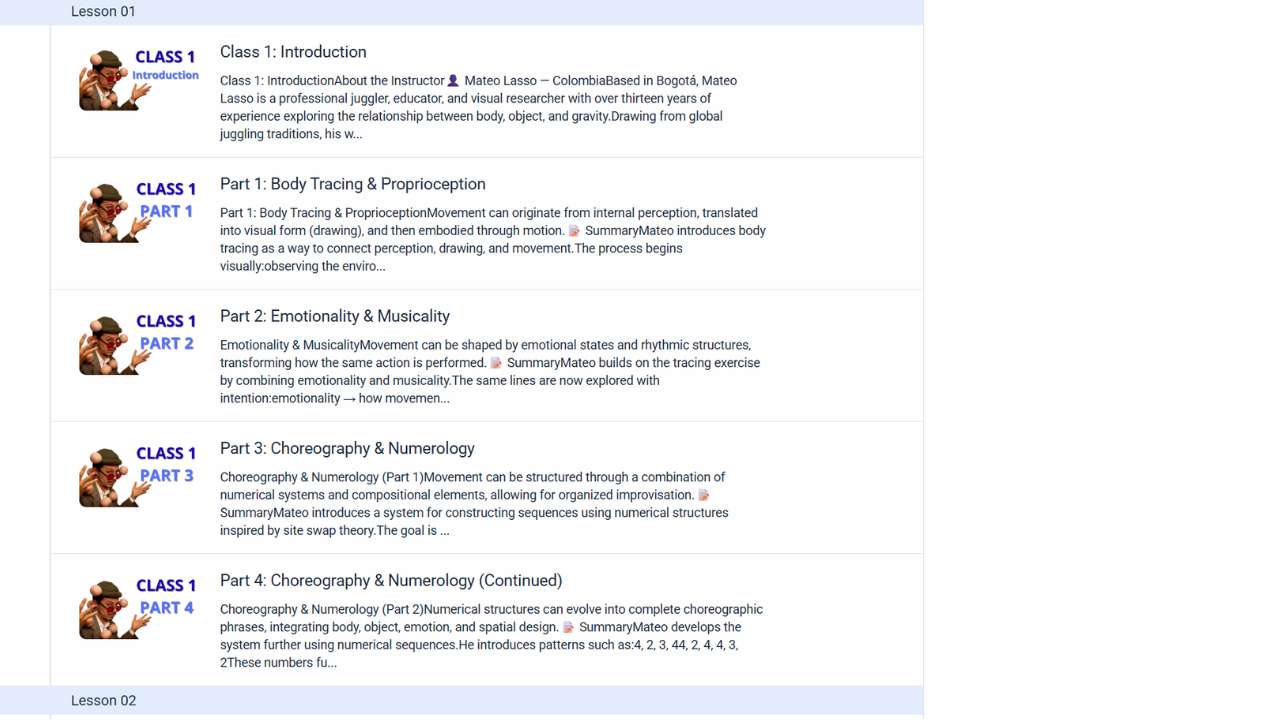 Creation Lab — lesson list and modules