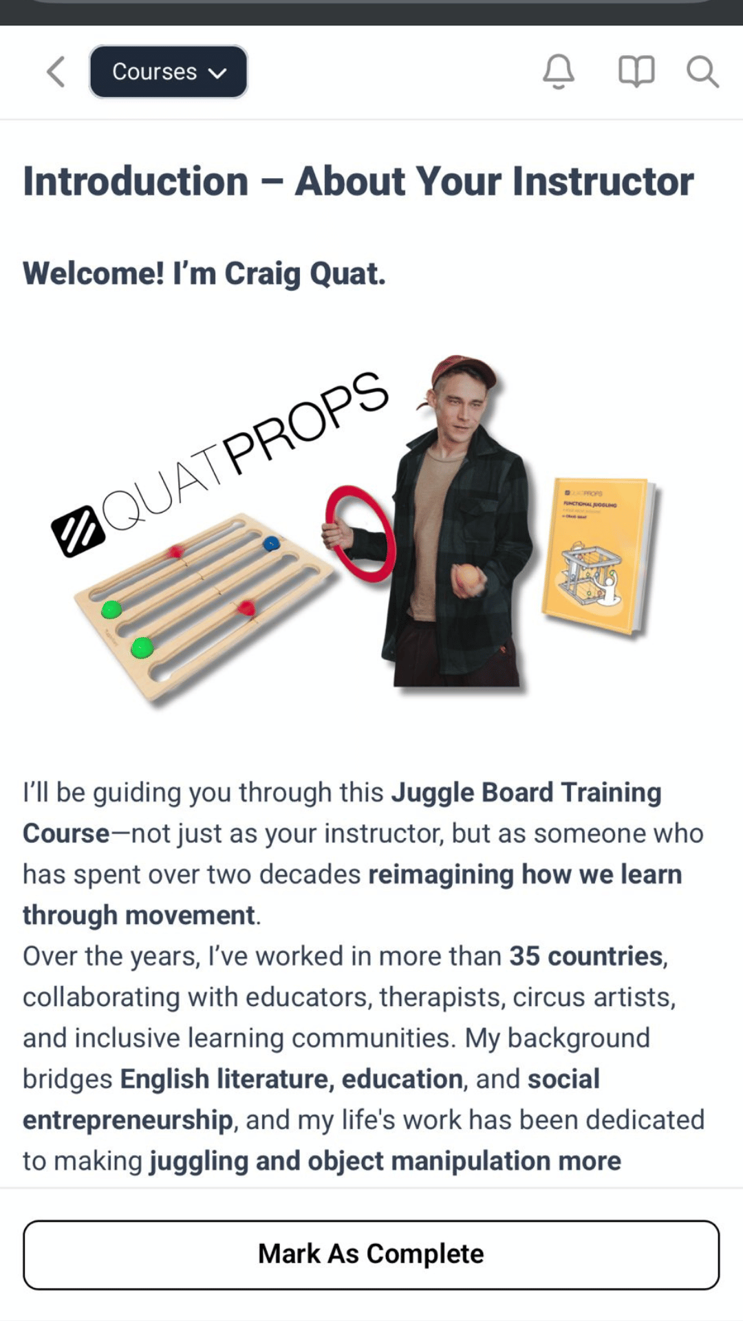 Course on mobile device
