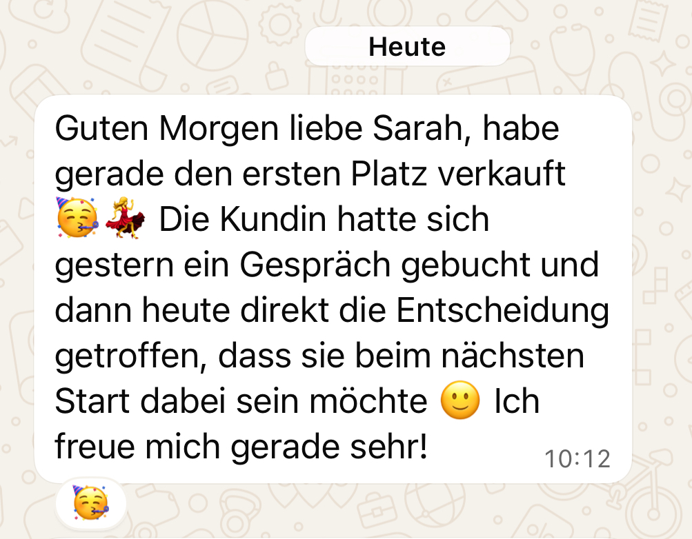 WhatsApp-Screenshot: erster Platz verkauft