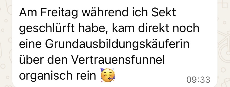 Nachricht einer Kundin aus dem Vertrauensfunnel