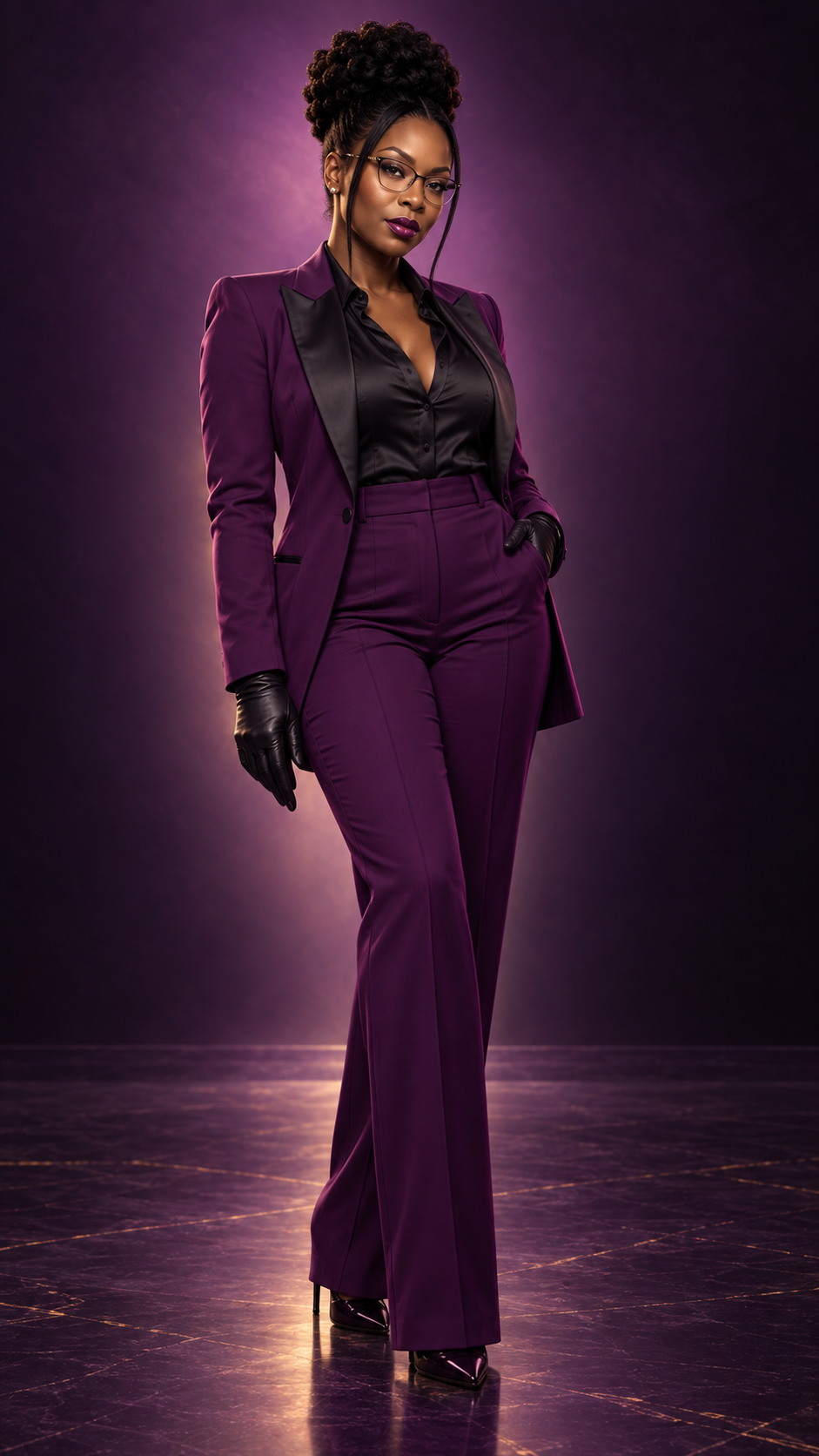 Purple Noir — Plum Power Portrait, approved full-body figure representing truth, boundaries and self-possession on The Turning Point