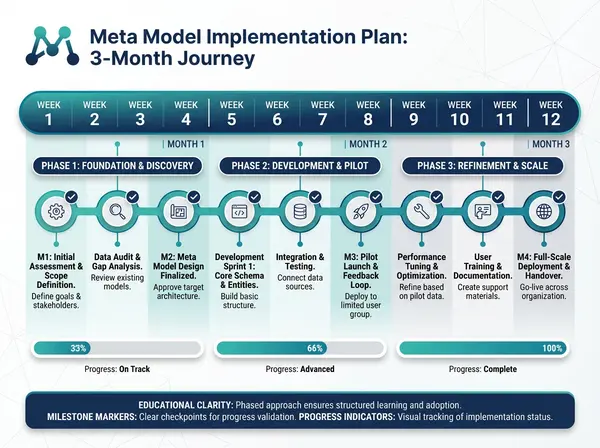 Three-month NLP Meta Model implementation timeline for Bellevue and Seattle management teams