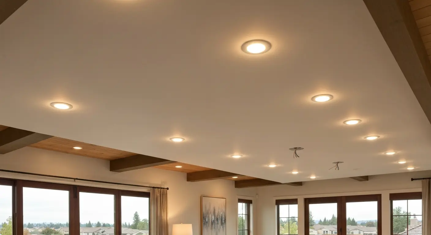 Recessed lighting in living room space