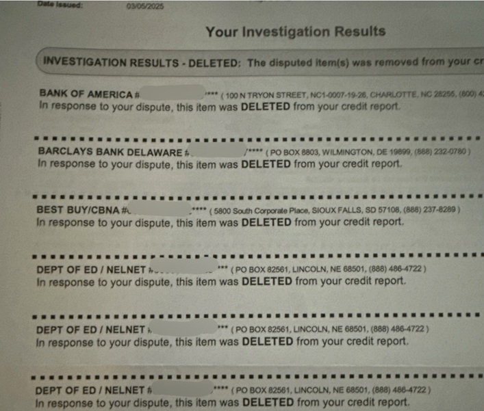 Client-provided investigation results showing accounts reported deleted