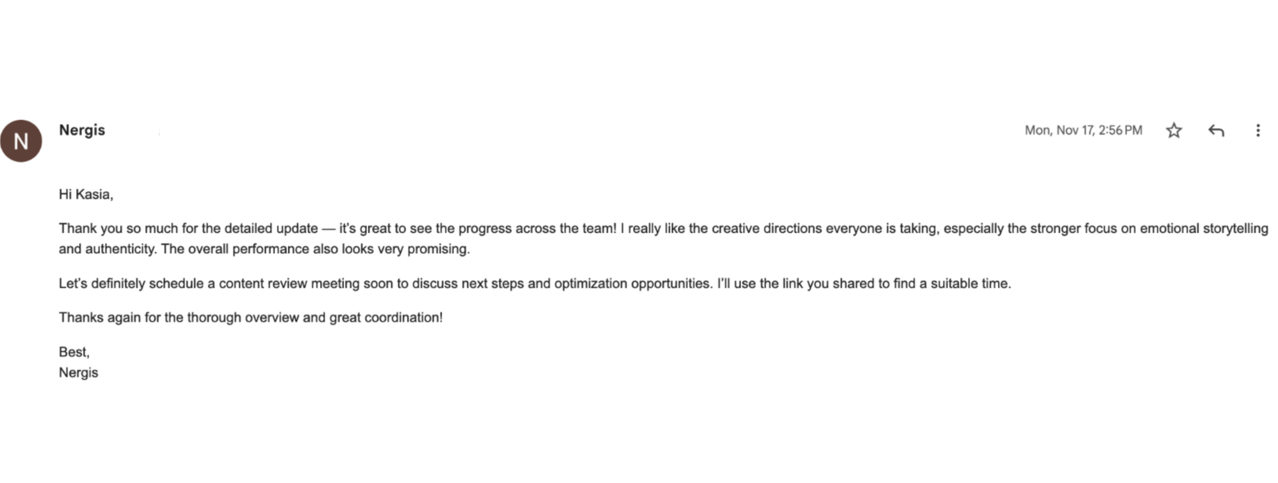Client testimonial