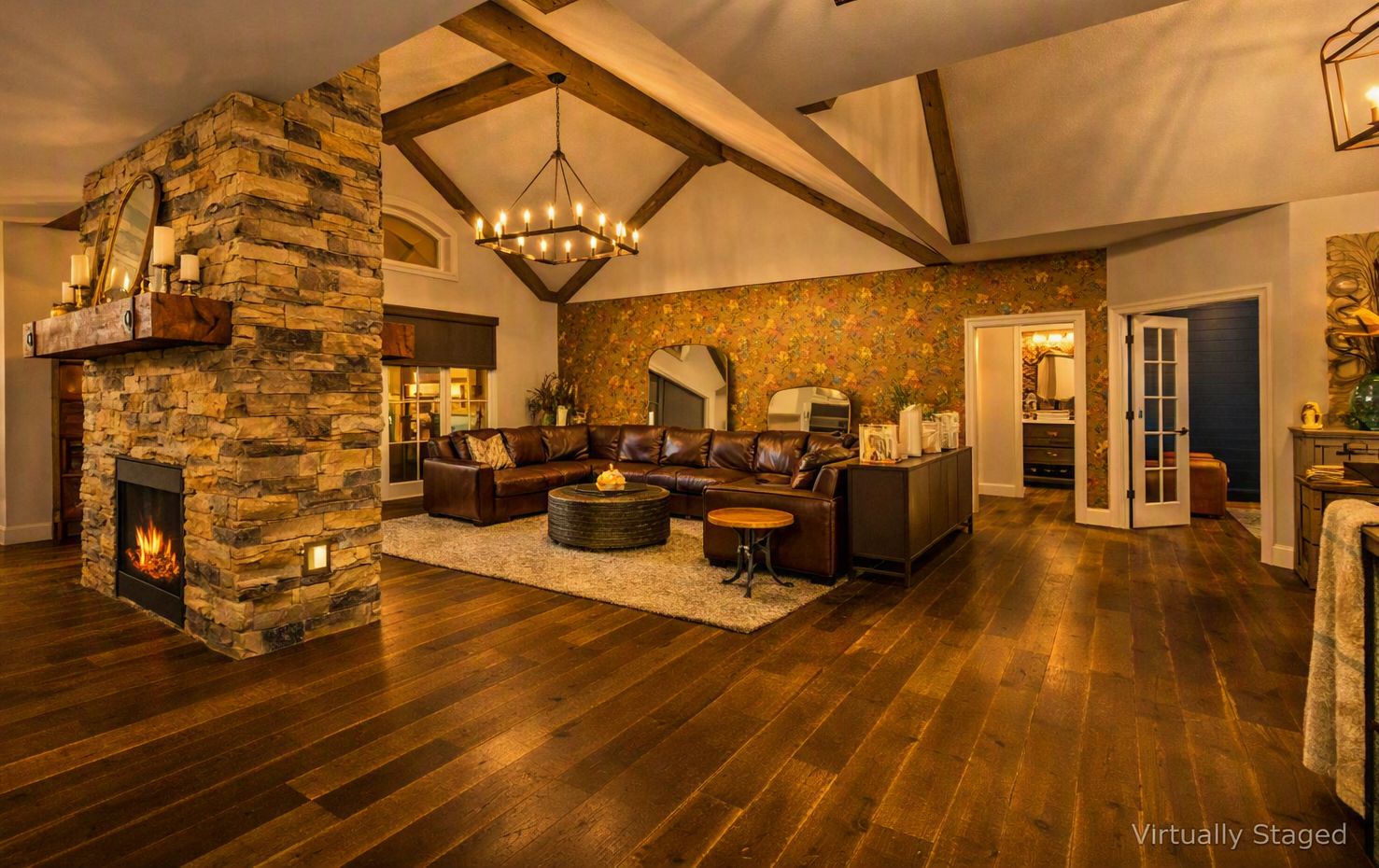 Great room with stone fireplace