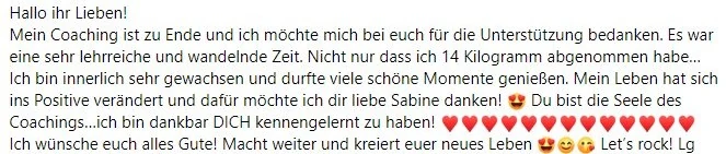 Nachricht einer Natürl-ICH Kundin