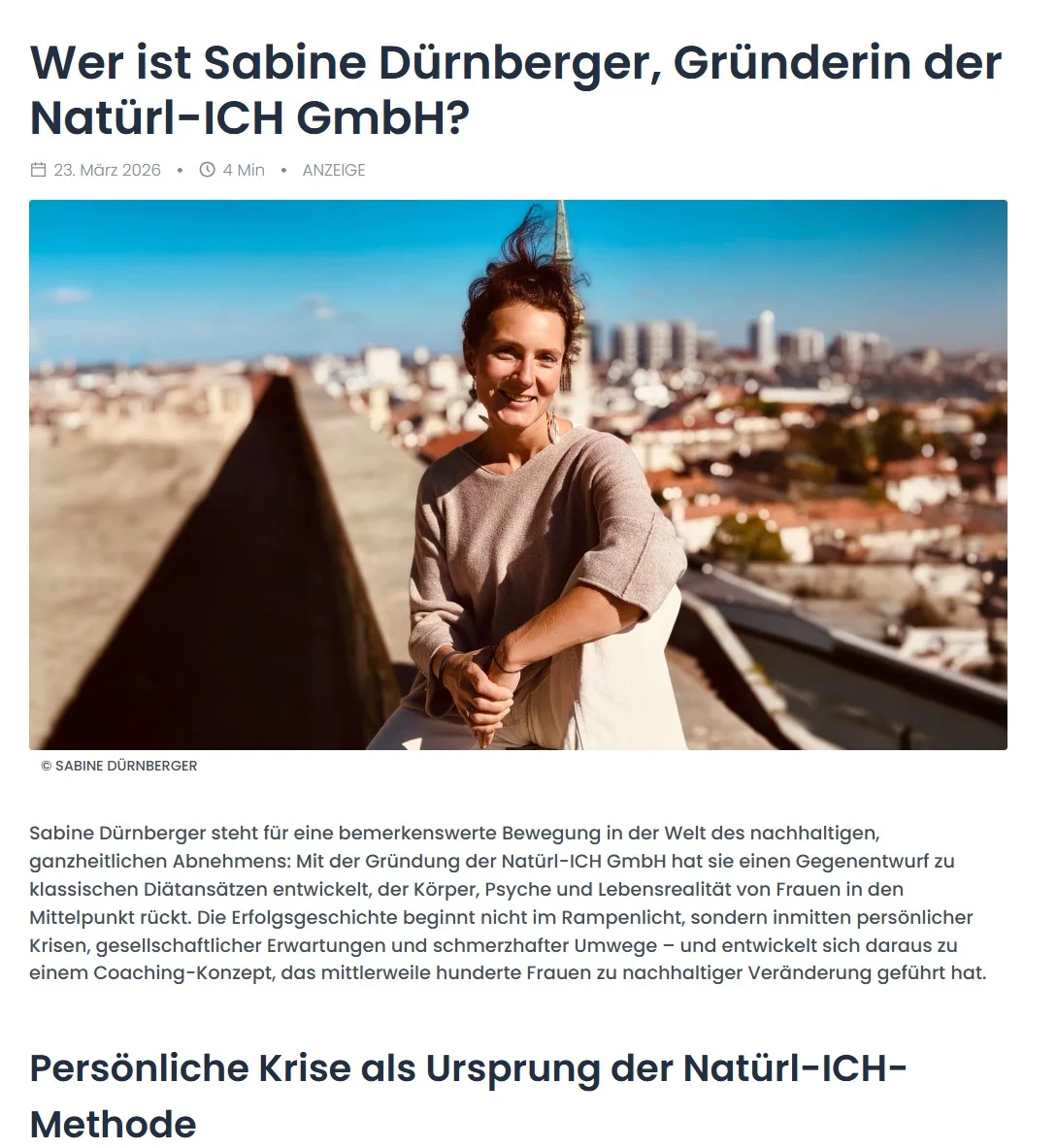 Artikel über Sabine Dürnberger in Wer ist Wer
