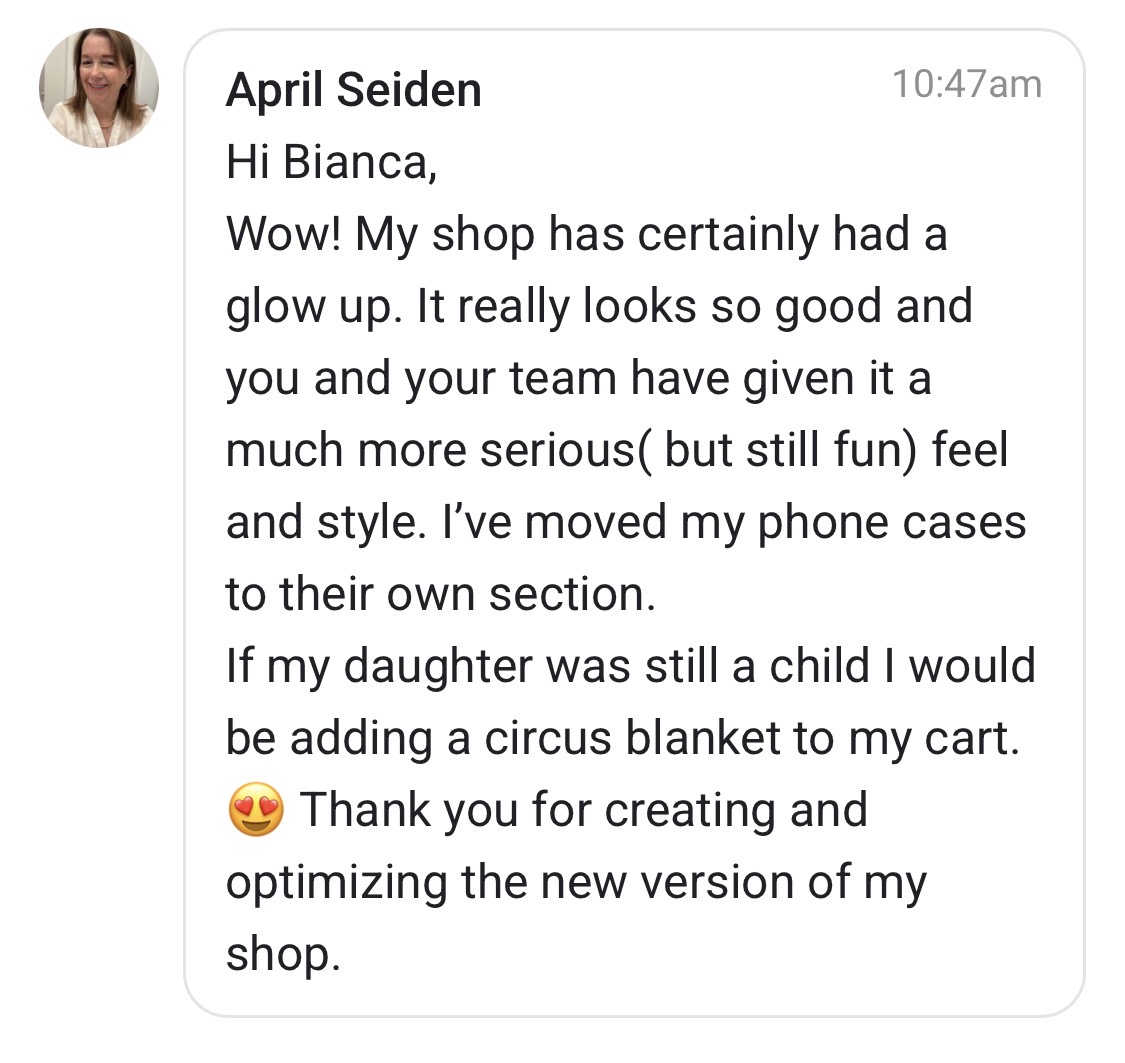 April Seiden: My shop has certainly had a glow up.