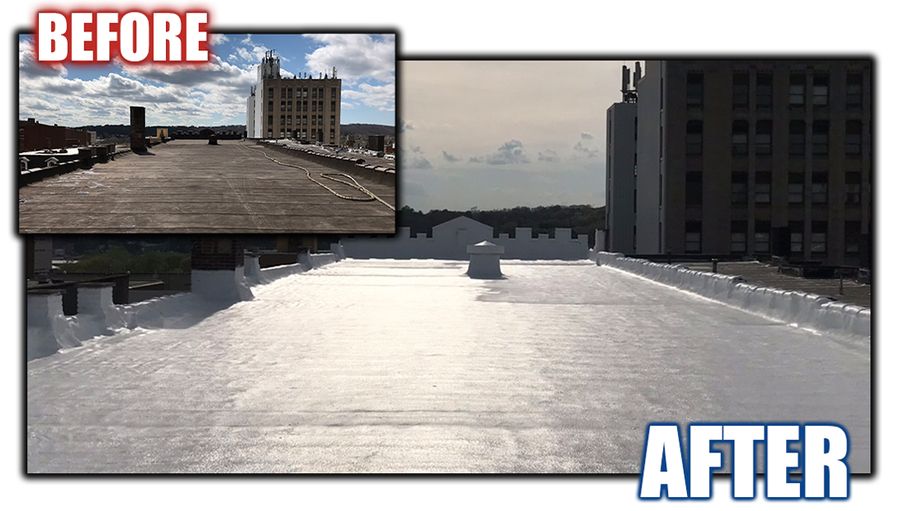 Flat commercial roof, restored in place
