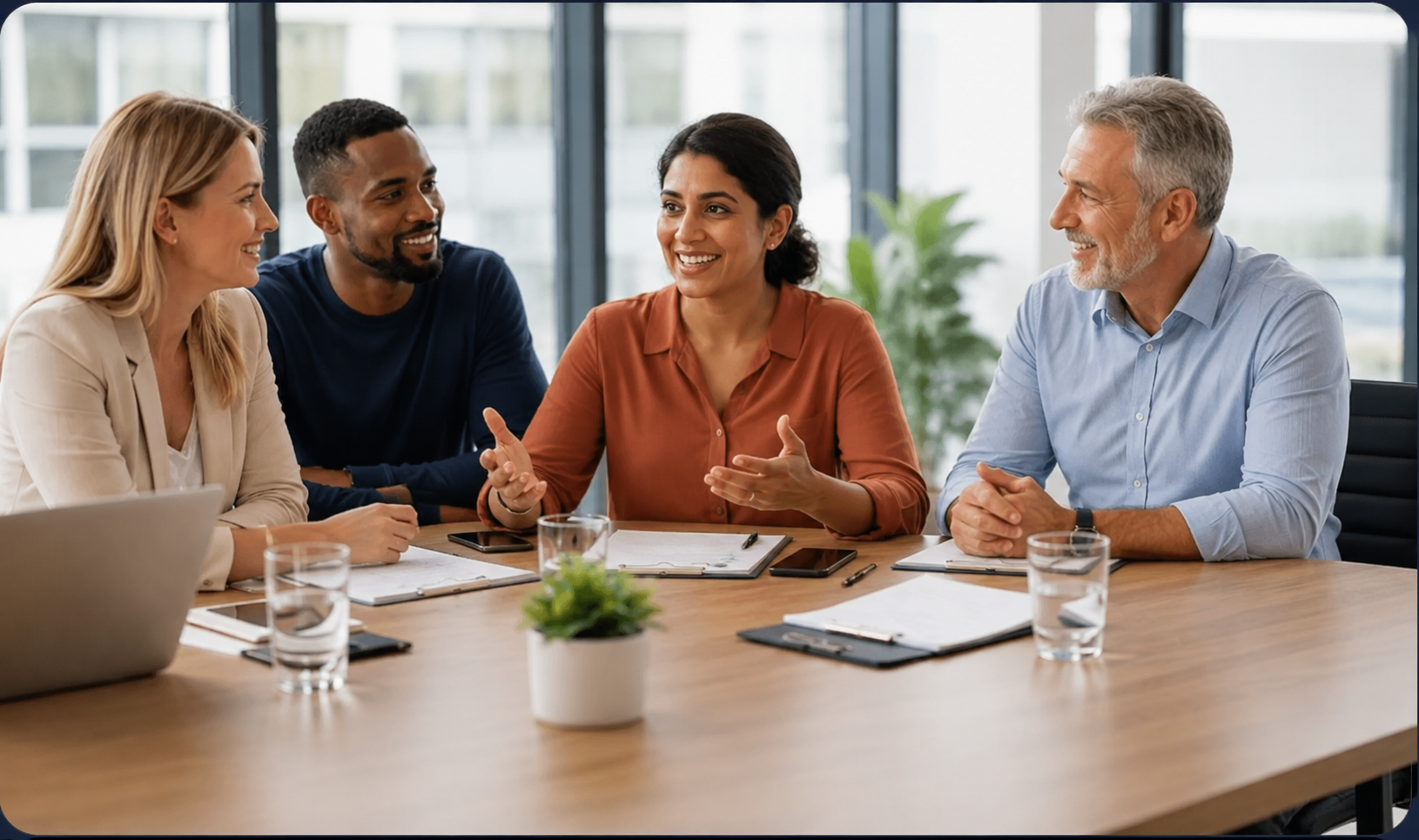 Women leaders in a confident, respectful professional conversation
