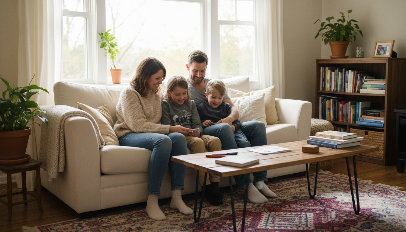family reviewing financial future together at home showing wealth planning importance