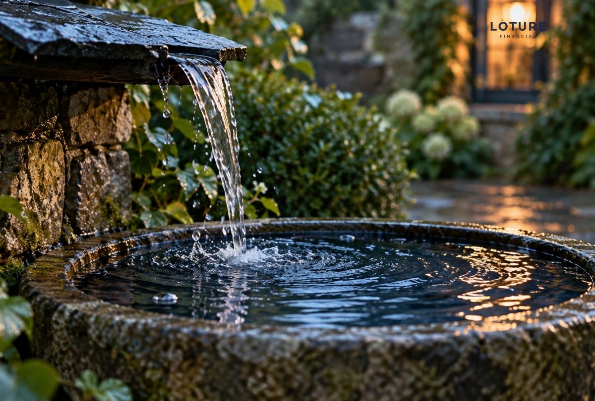 Rainwater filling a stone basin, showing how tax-deferred growth compounds in a MYGA vs a CD