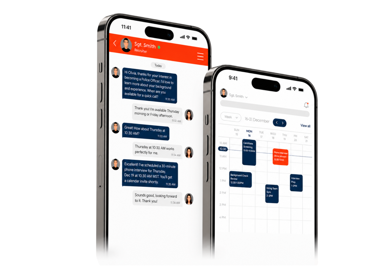 CivicHire Engage view showing recruiter follow-up tasks, candidate communication, text messages, calls, emails, notes, reminders, and templates.