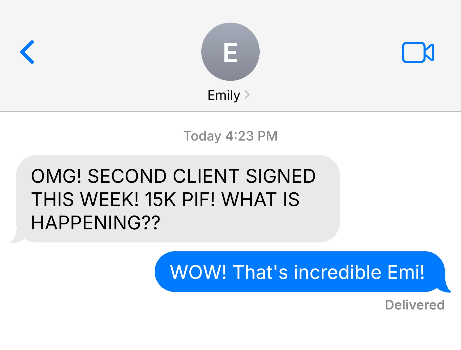 Text message from Emily