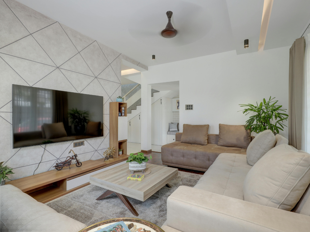 Beautiful modern living room with neutral-toned furniture and a sleek TV setup, perfect for home inspections in Frisco TX by Buffalo Property Inspections