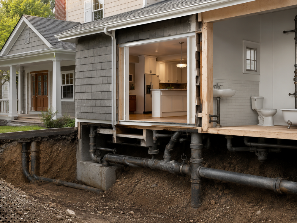 Exposed house foundation with visible plumbing for inspection in Fort Worth TX by Buffalo Property Inspections