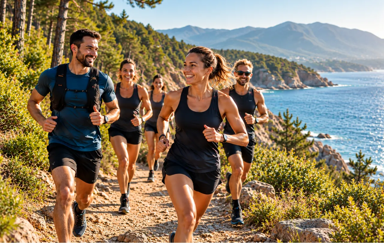 Laufgruppe trainiert gemeinsam in der Natur