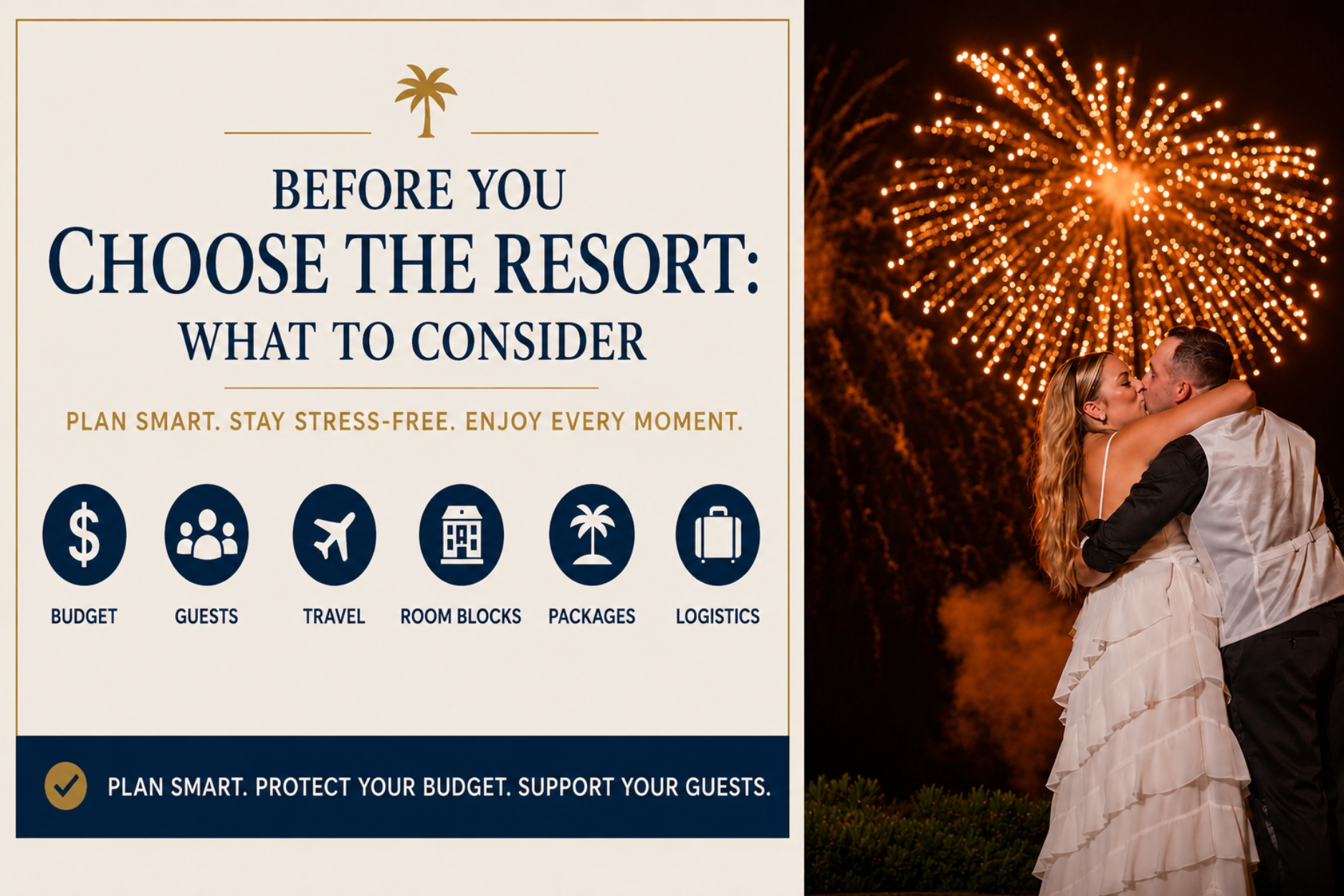 Couple planning their destination wedding before choosing a resort