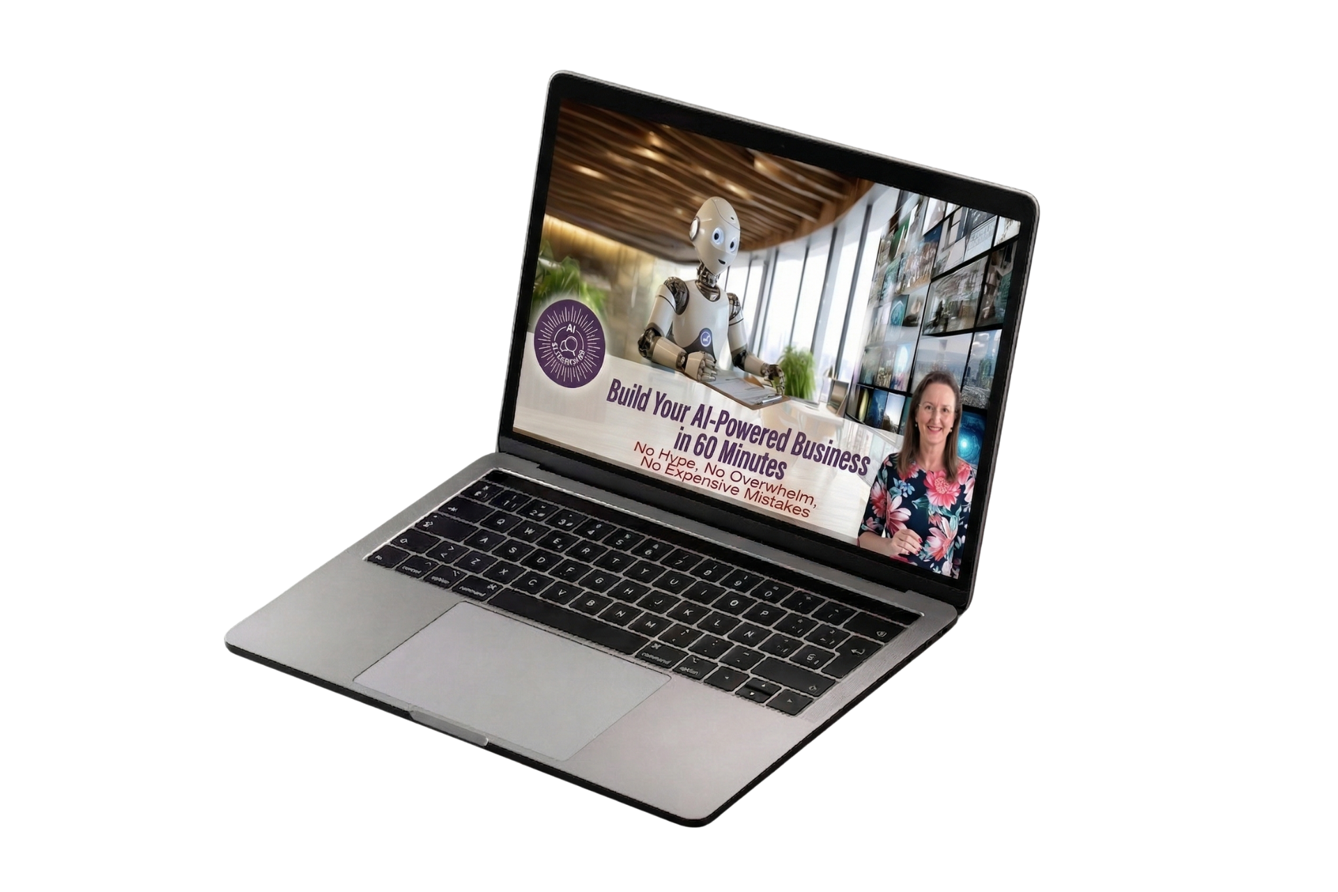 Free AI-powered business webinar training on laptop screen