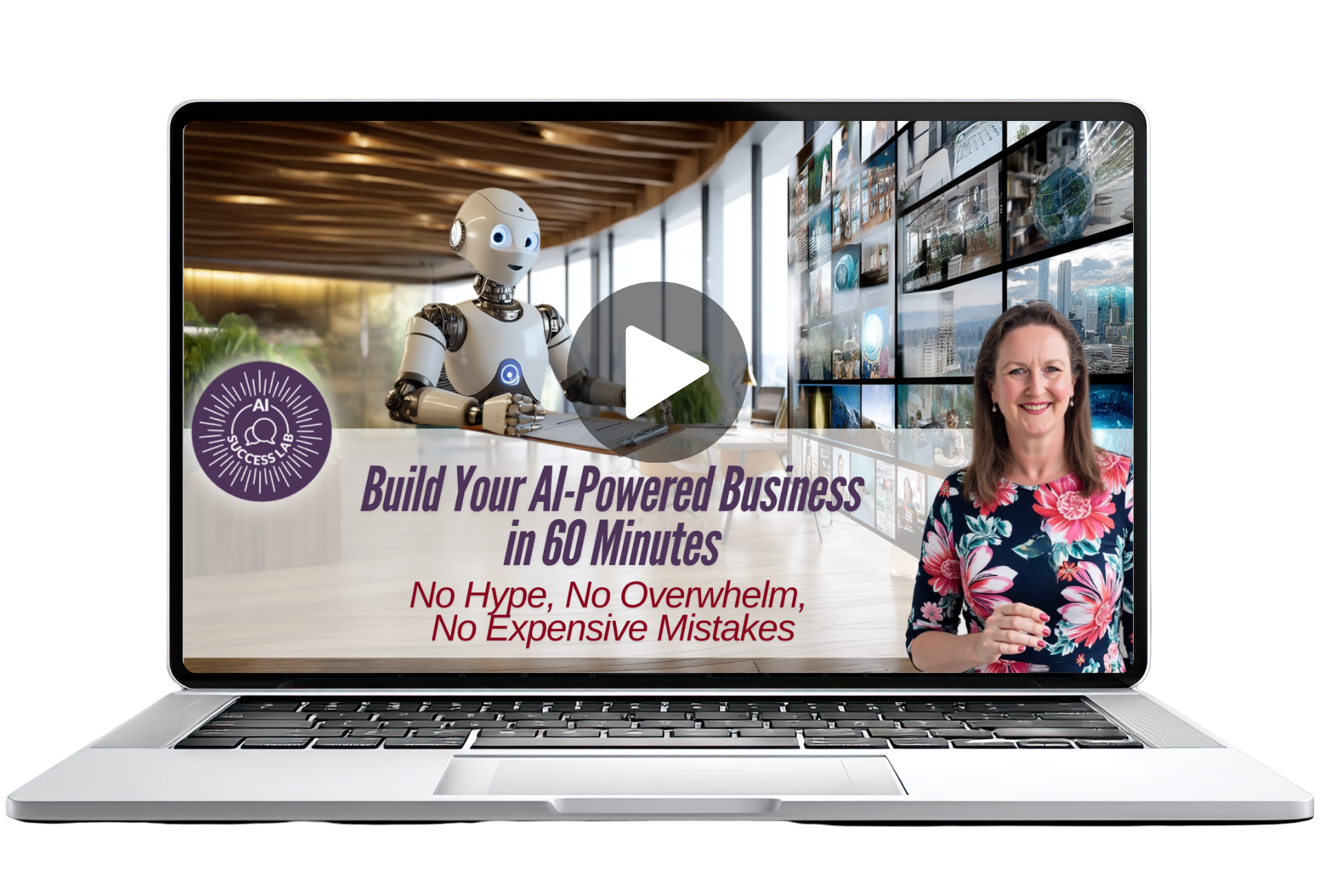 Free AI-powered business webinar training on laptop screen