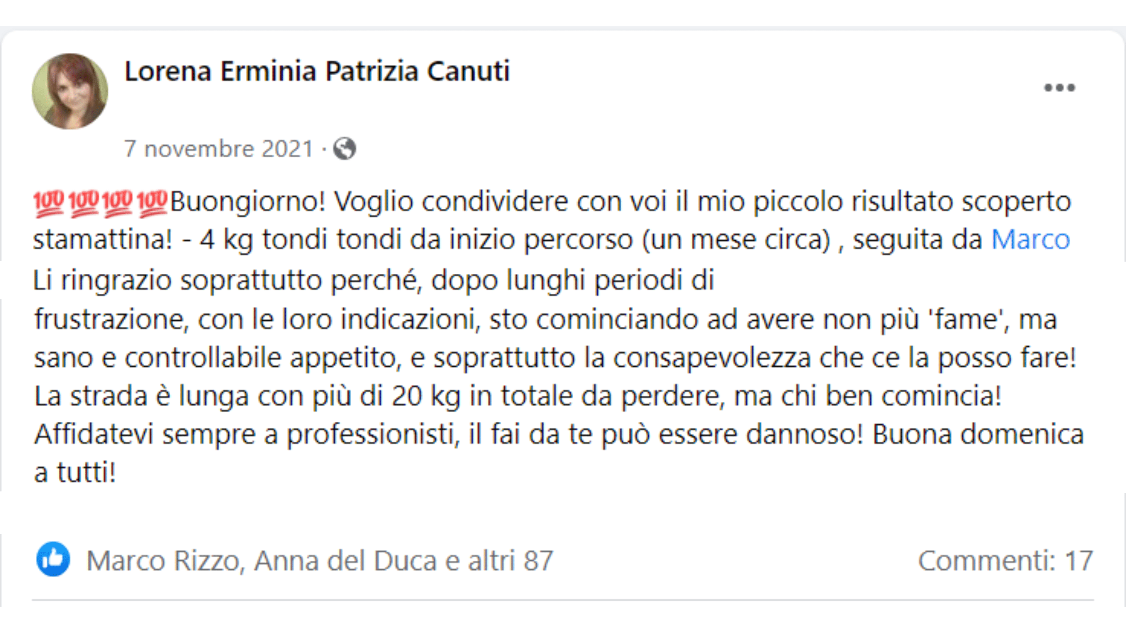 Risultato cliente -4 kg in un mese