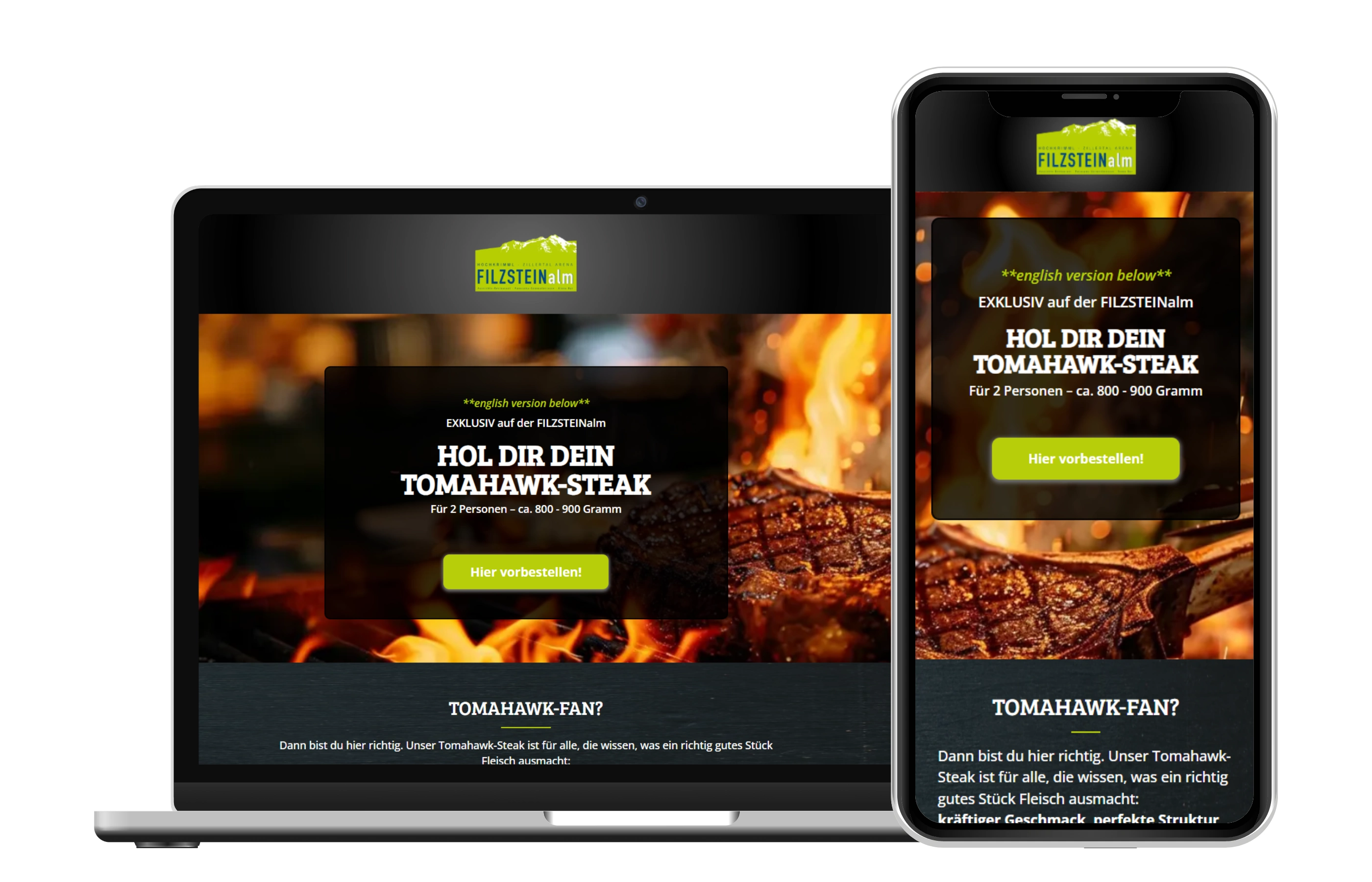 Website Restaurant Steak Vorbestellung