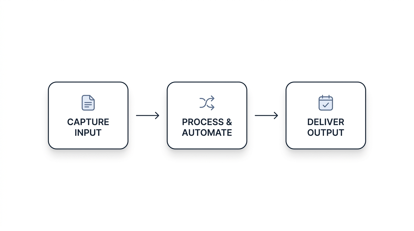 Simple workflow structure showing input, processing, and output steps