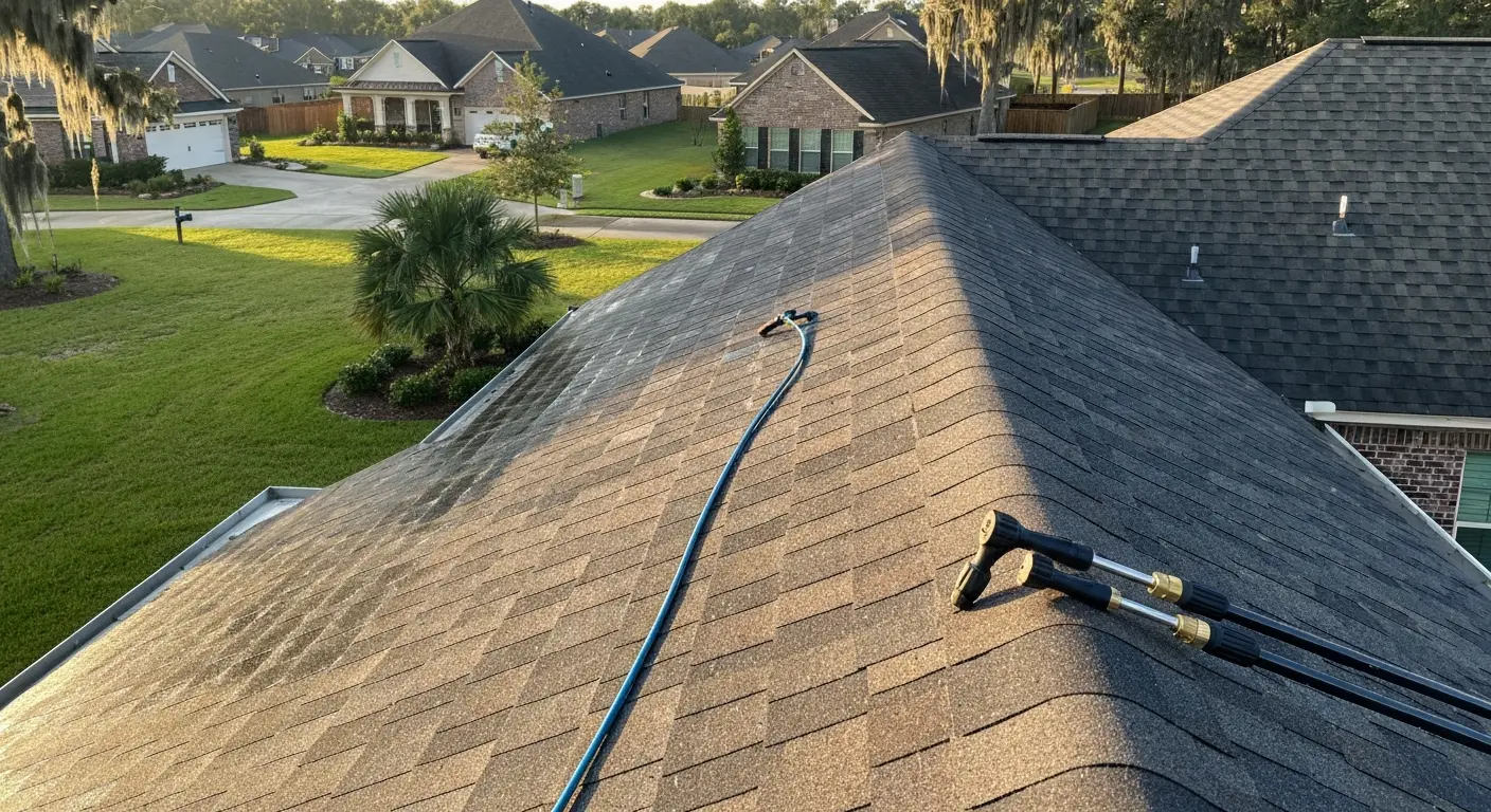 Roof soft washing