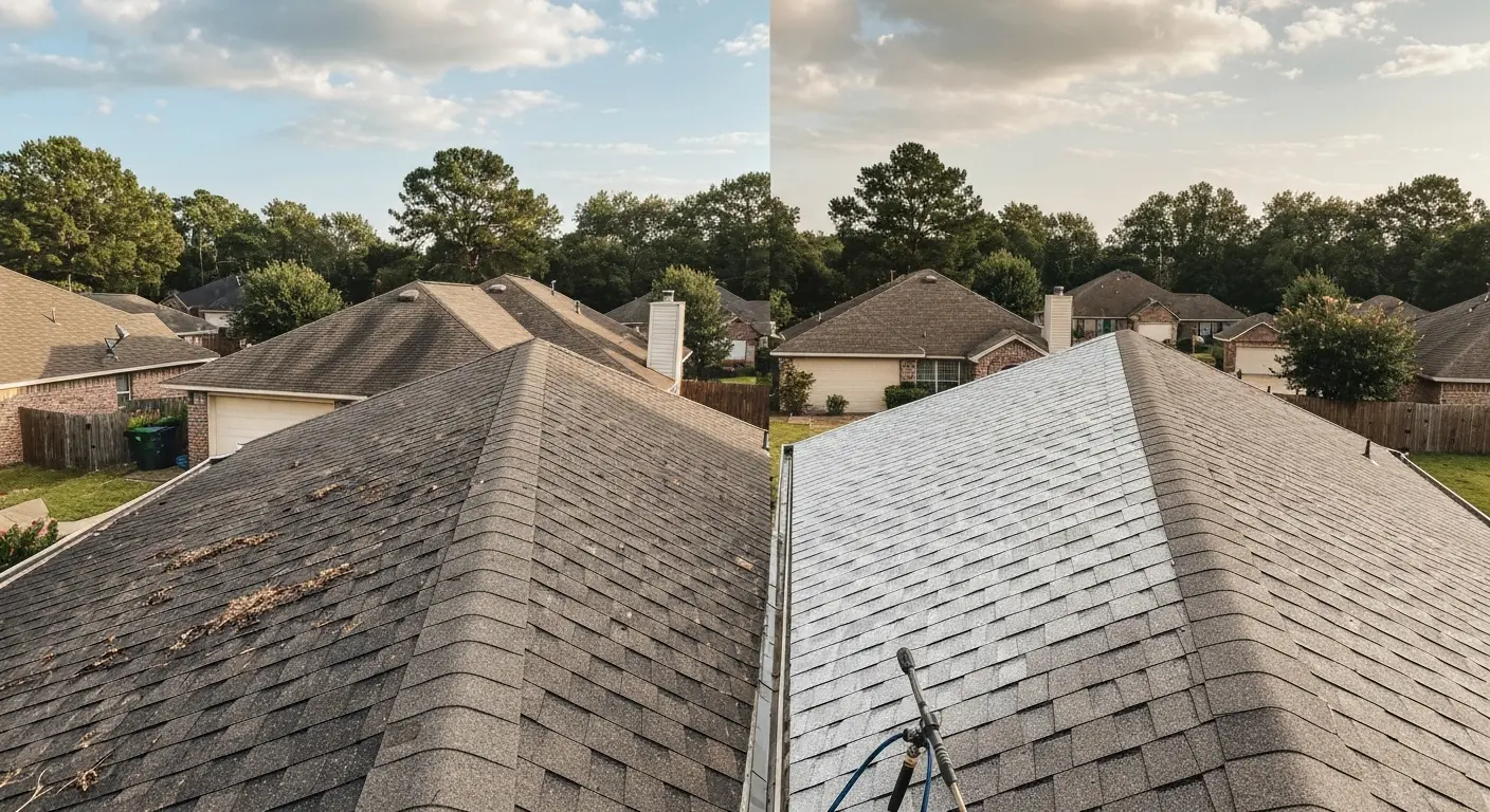 Roof cleaning before and after