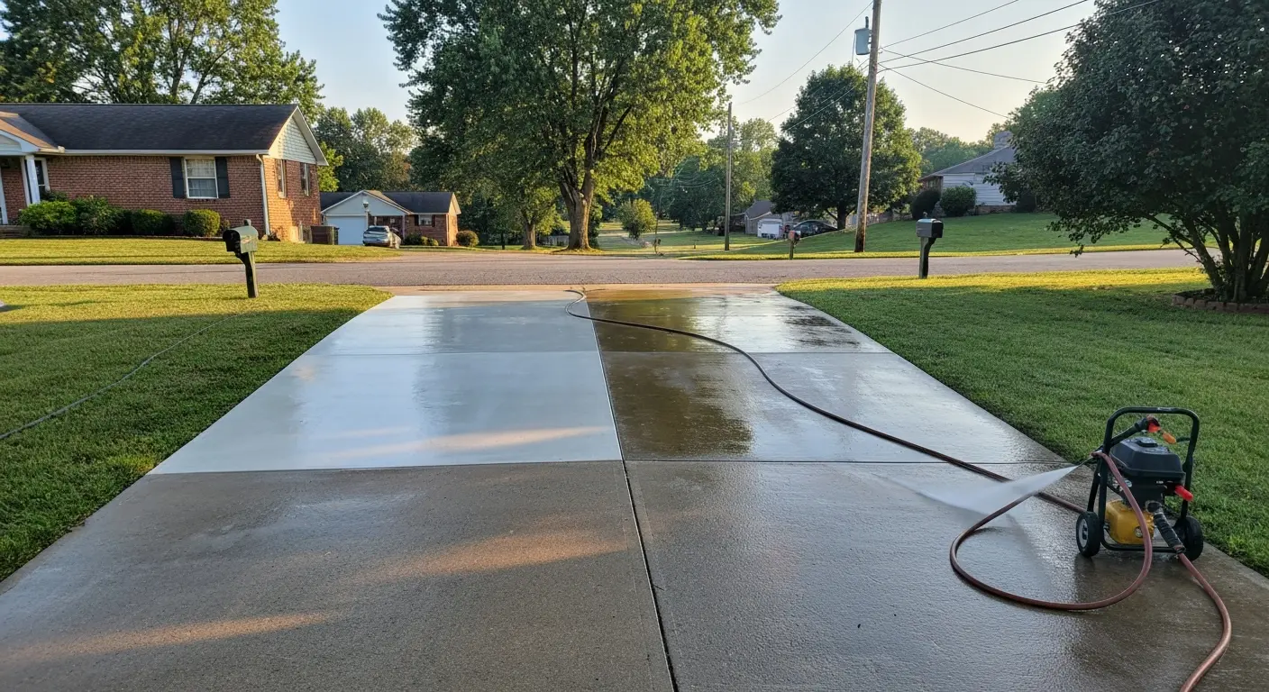 Clean driveway after pressure washing
