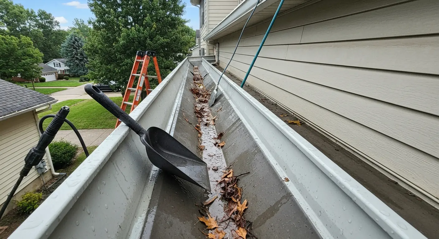 Gutter cleaning removing debris and buildup