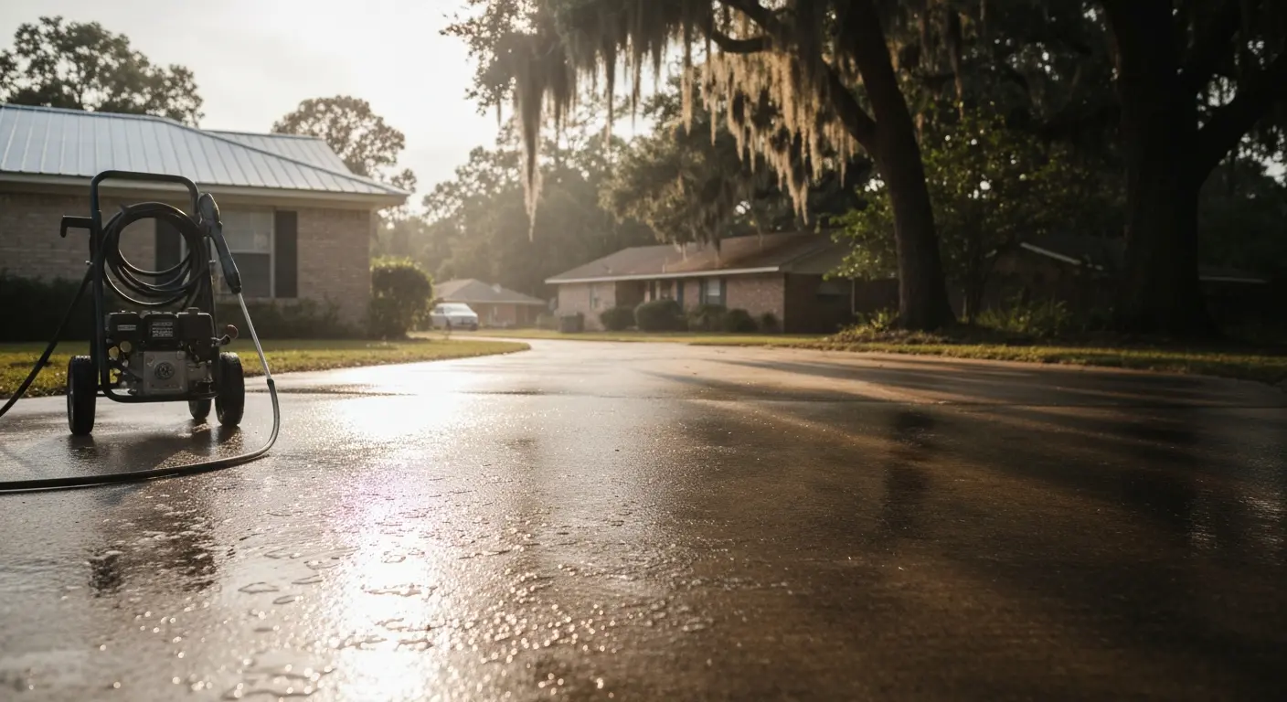 Clean driveway after pressure washing