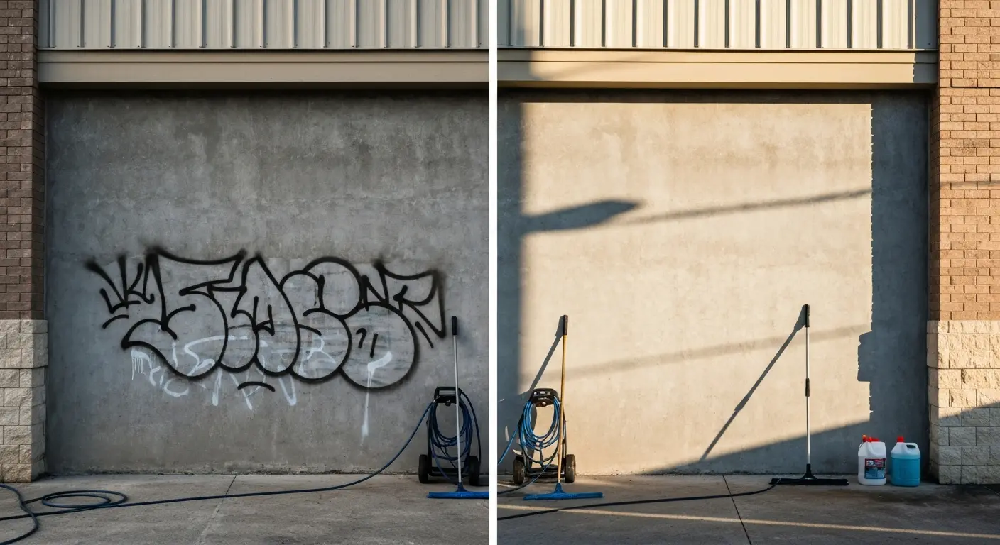Graffiti removal on concrete surface