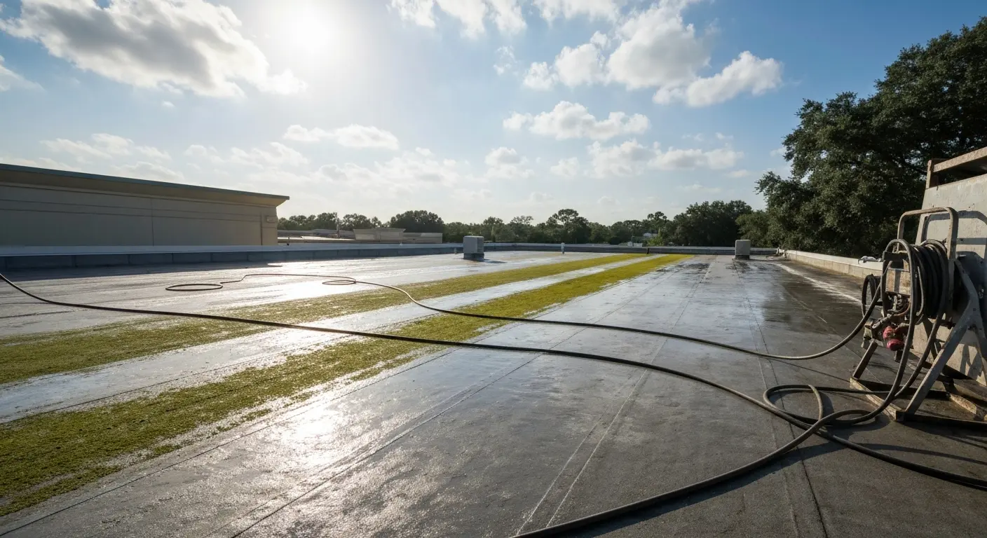 Commercial roof washing
