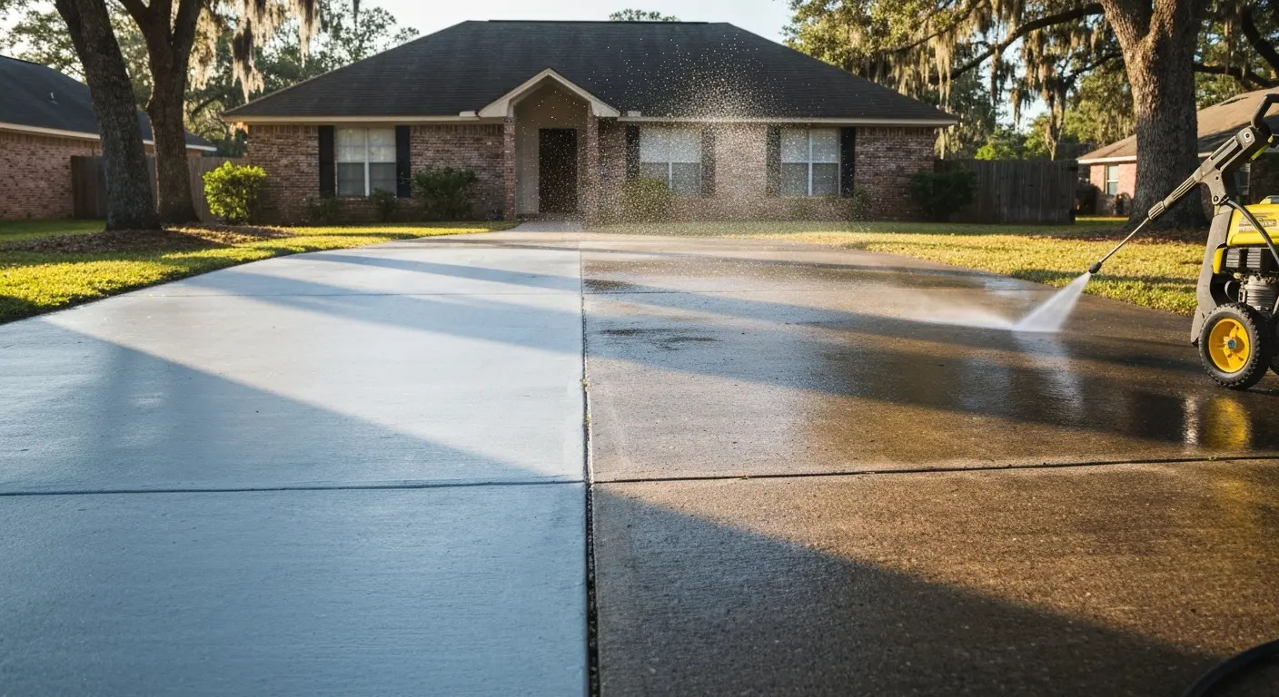 Pressure washing driveway