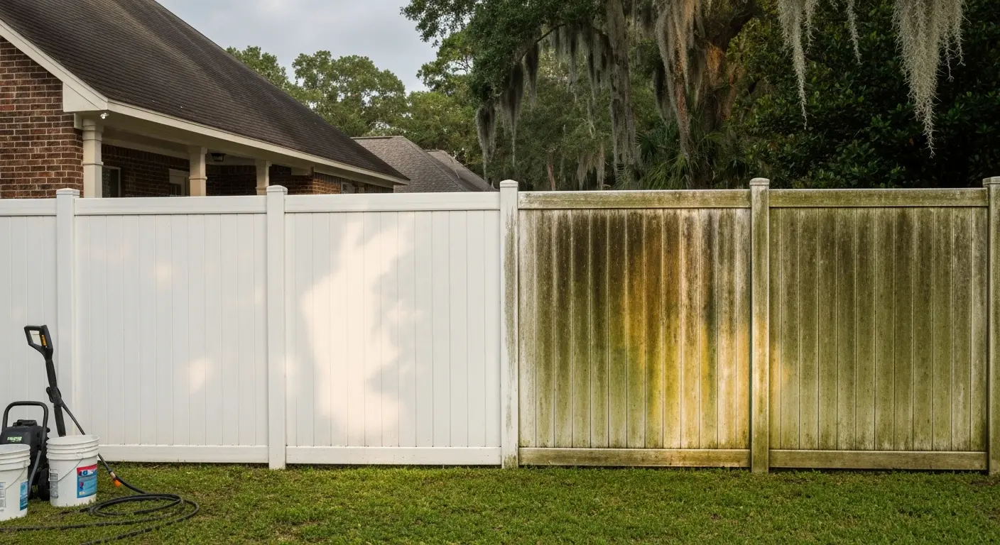 Clean vinyl fence after pressure washing