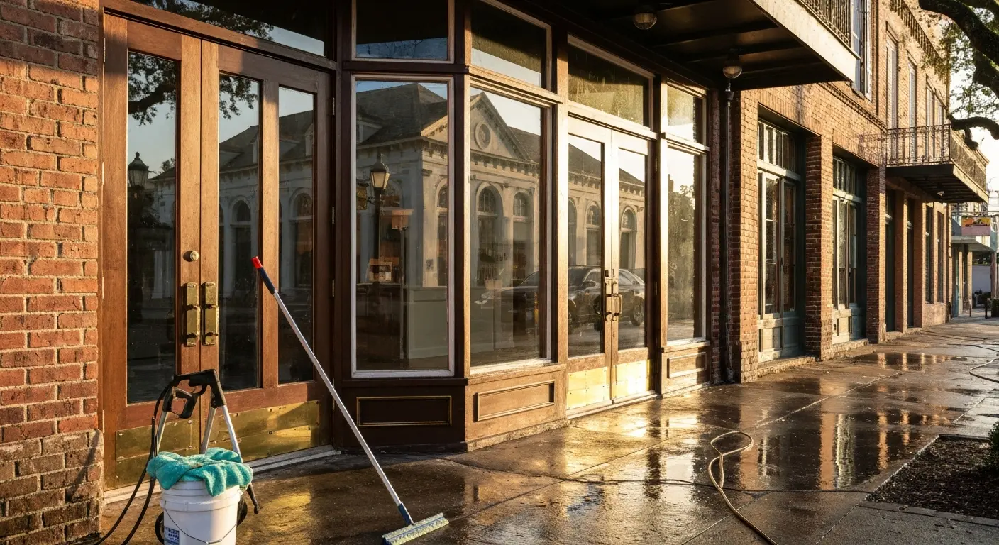 Commercial building storefront cleaning