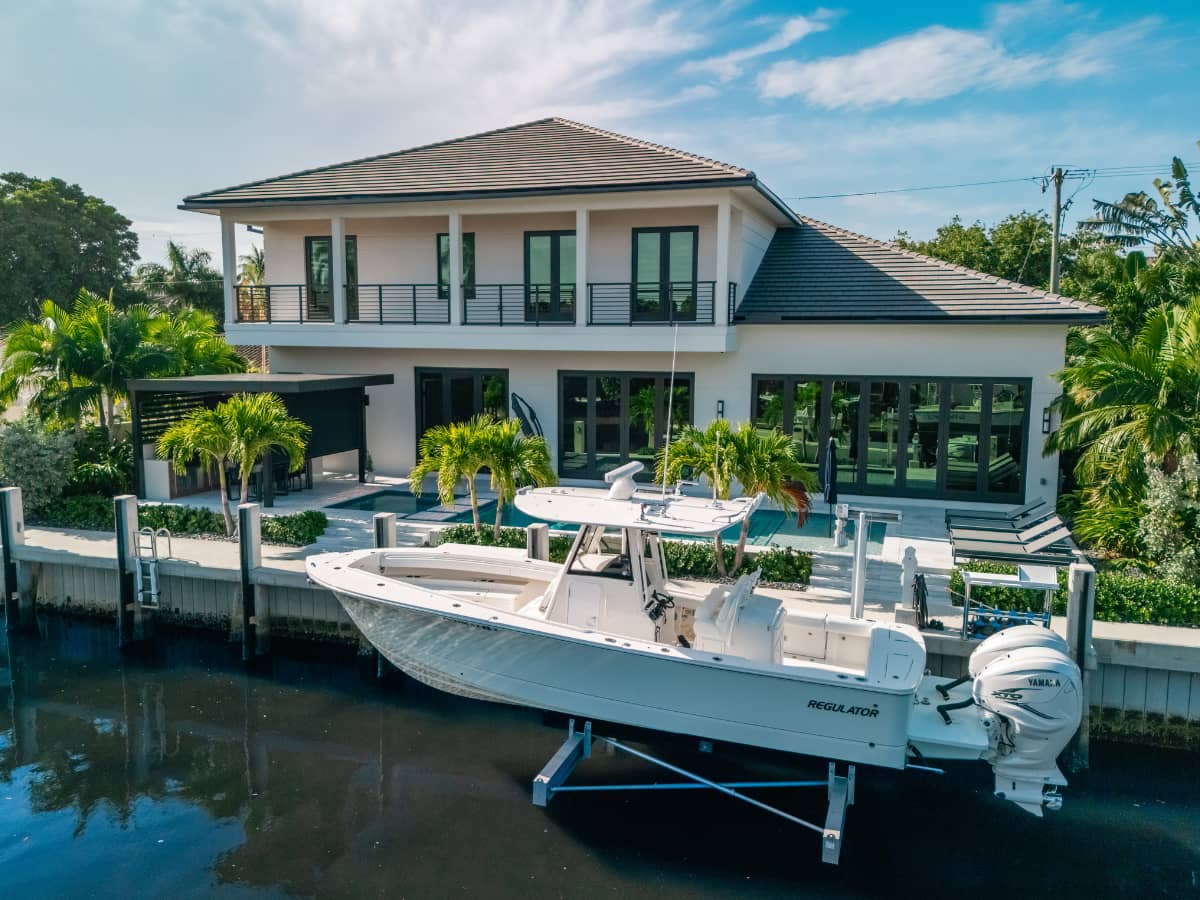 New boat on a lift in the Florida Keys