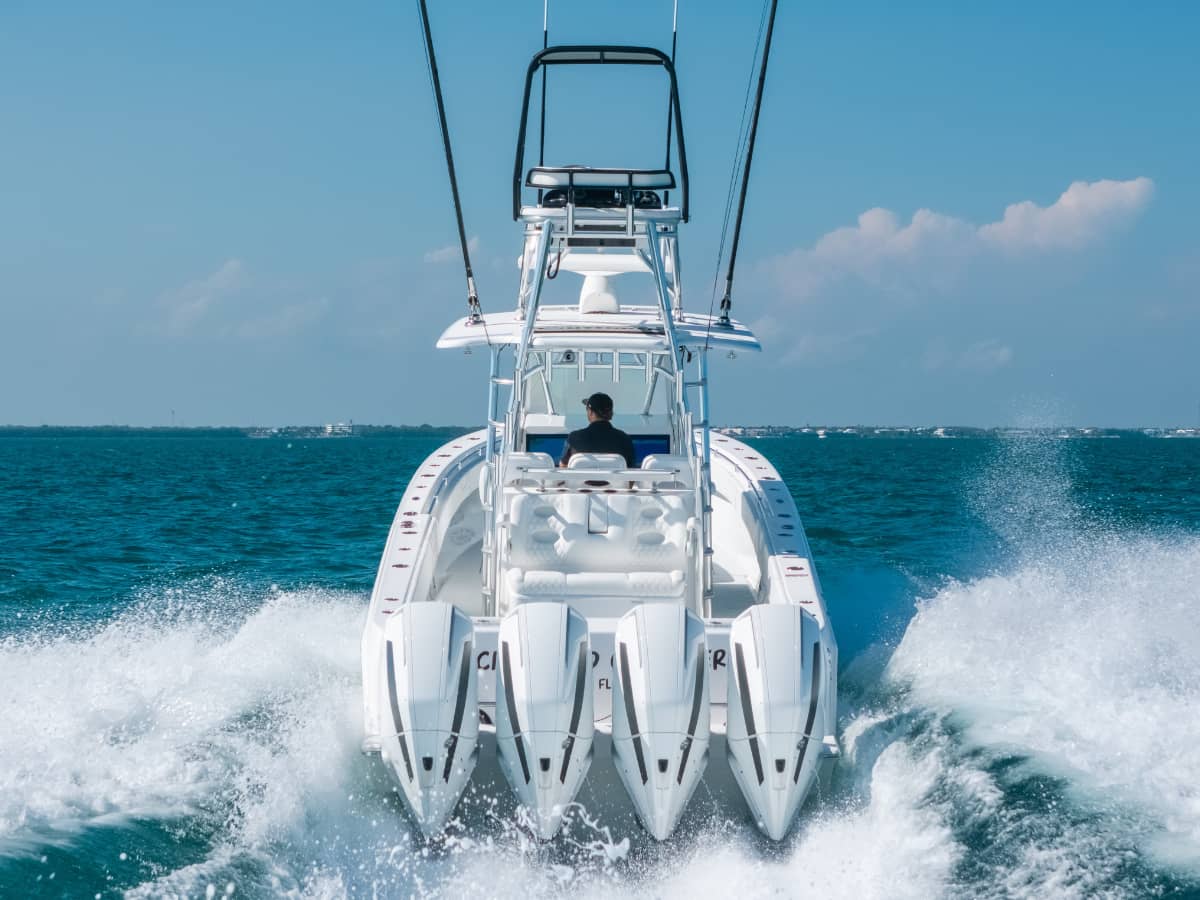 Contender running with quad mercury outboards