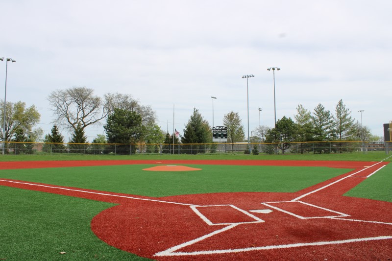Replacement game turf infield with base paths and batter's box