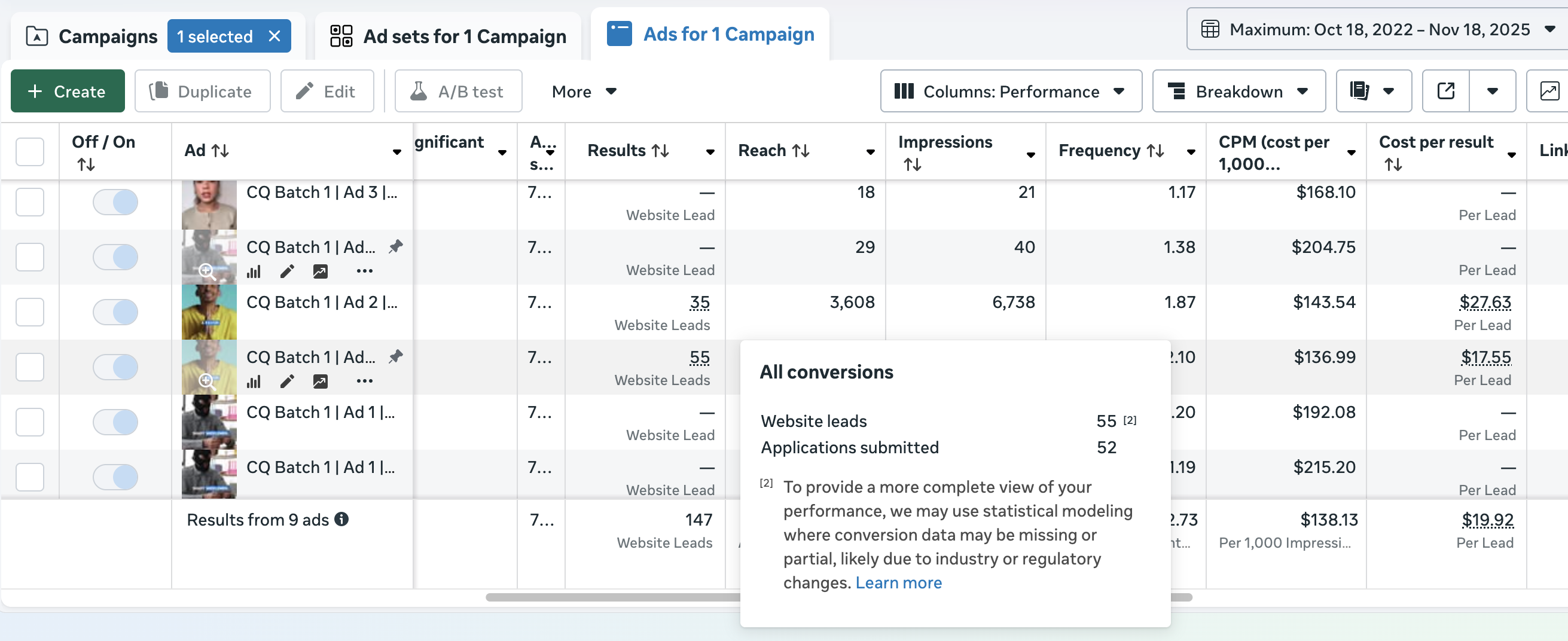 David mortgage Meta Ads dashboard screenshot two