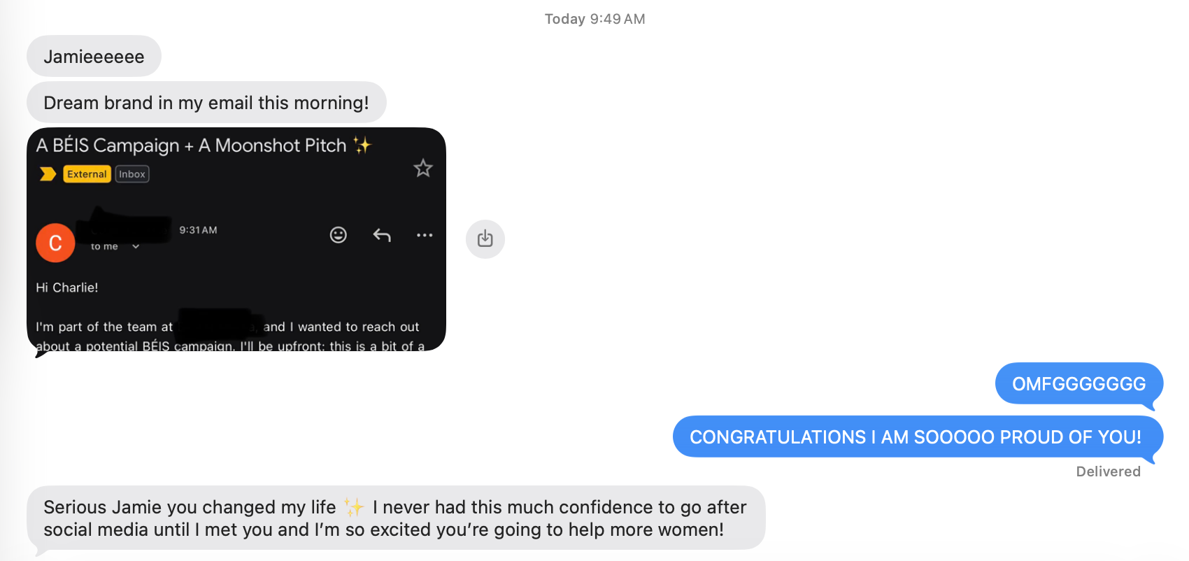 Charlie's brand deal landing in her inbox