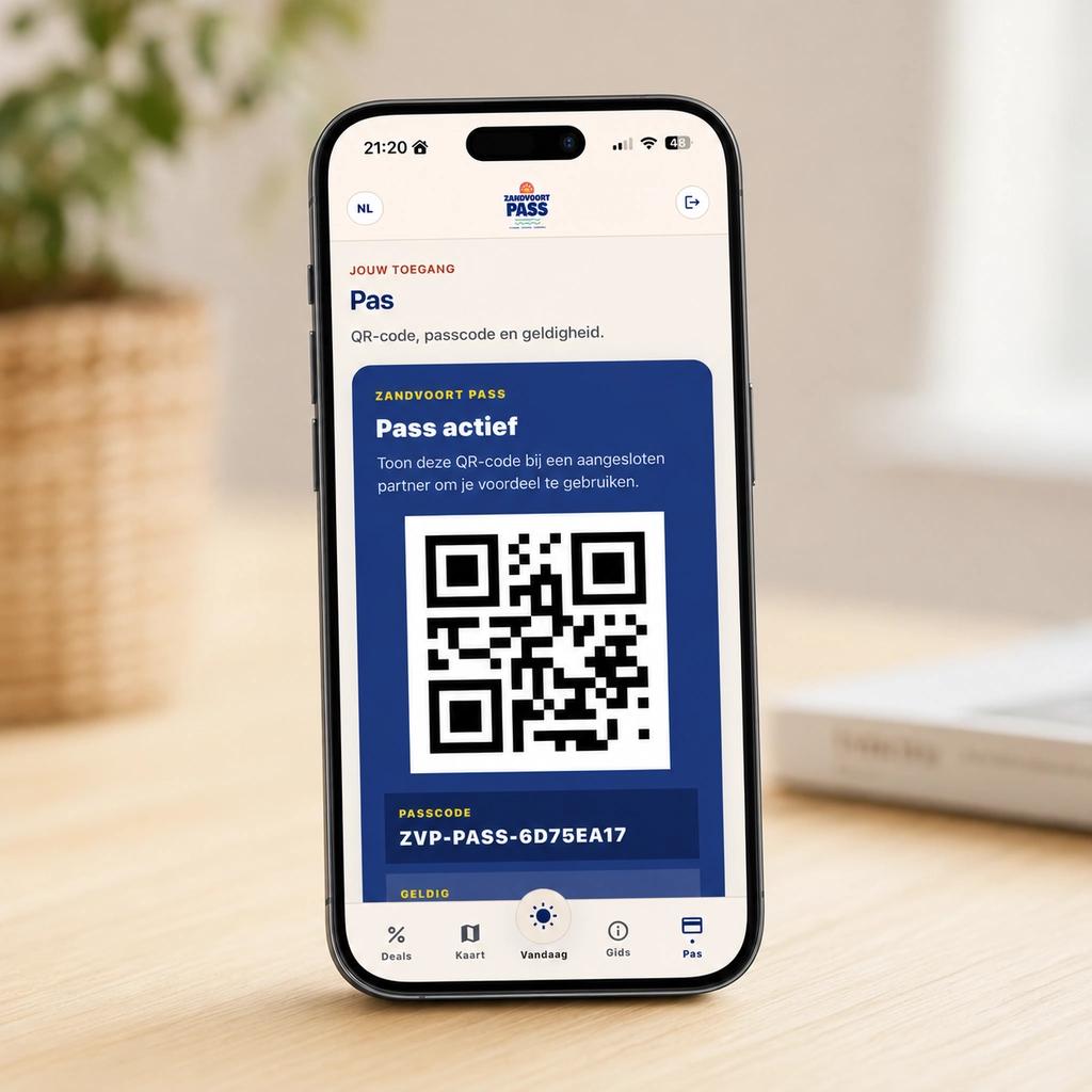 Zandvoort Pass app on a phone mockup