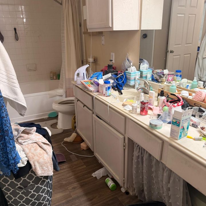 Bathroom vanity before cleaning