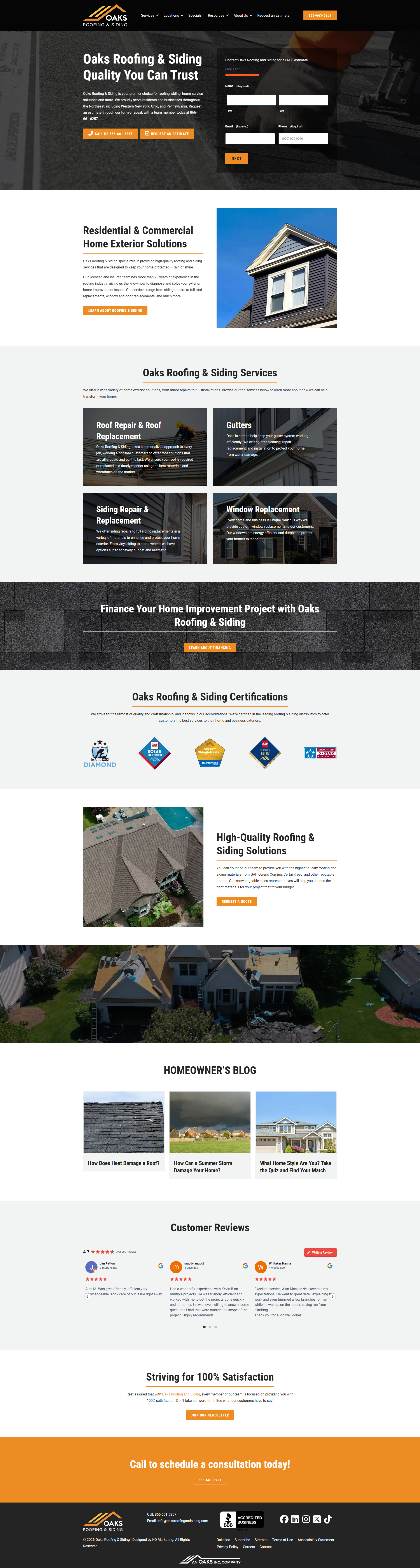 Oaks Roofing & Siding — Exterior Contractor Website