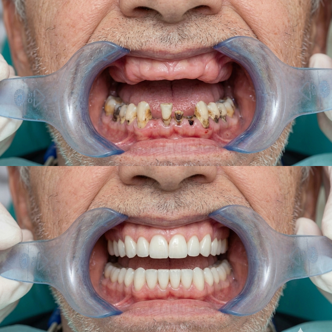 Before and after of a patient's new smile