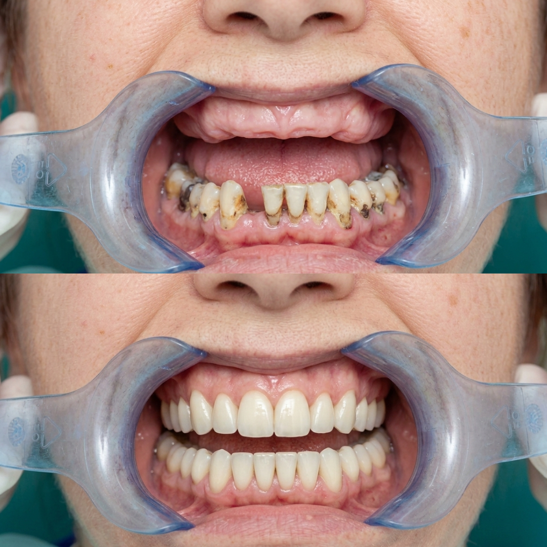 Before and after of a patient's new smile