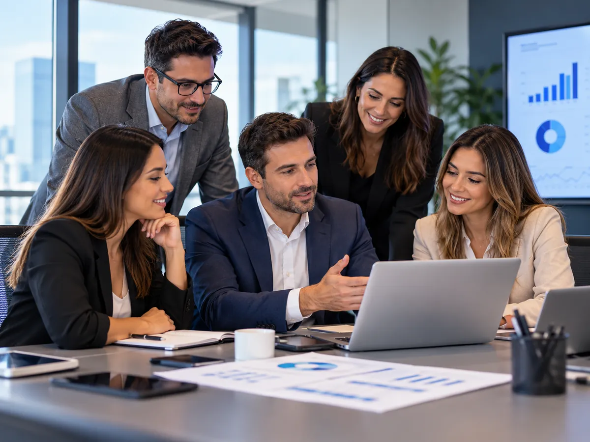 Equipo de consultores de Khronos revisando resultados en una reunión