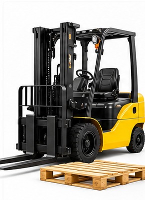 Forklift with a wooden pallet